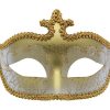 White and Gold Masquerade Mask with Gold Trim