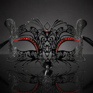 Metal Filigree Fox Masquerade Mask with Red Crystals