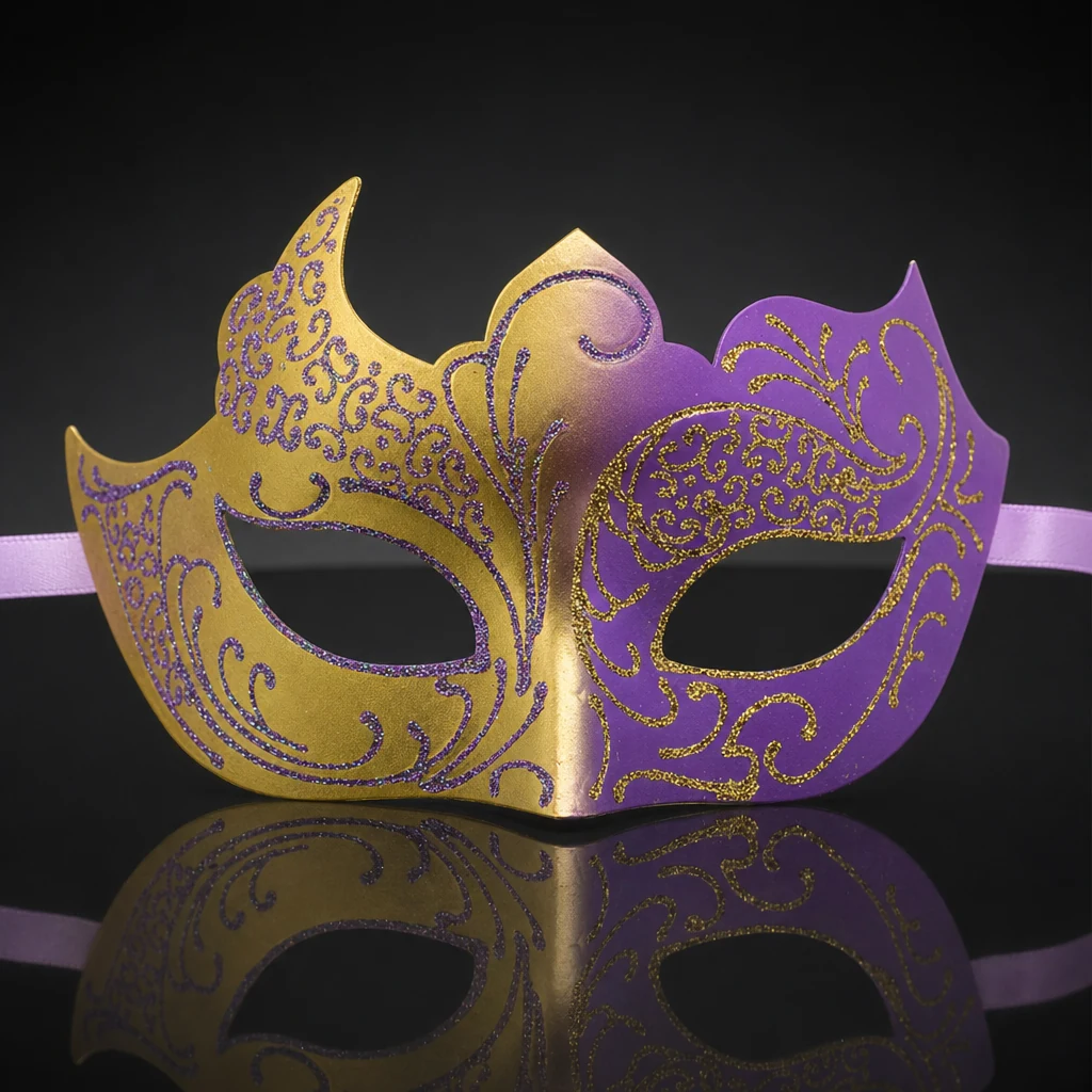 Gold and Purple Masquerade Mask with Glitter