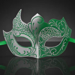 Silver and Green Masquerade Mask with Glitter