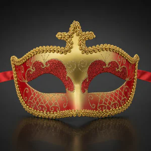 Red and Gold Masquerade Mask with Gold Trim