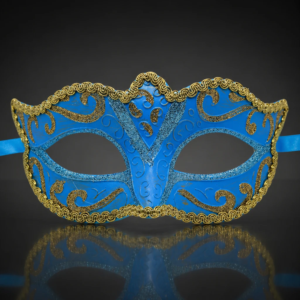 Classic Aqua Blue And Gold Venetian Mask