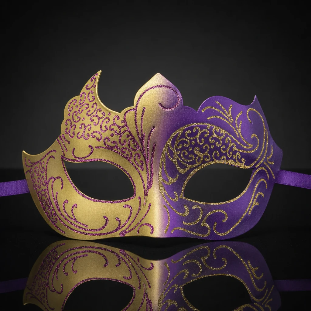 Gold and Purple Masquerade Mask with Glitter