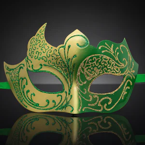 Gold and Green Masquerade Mask with Glitter