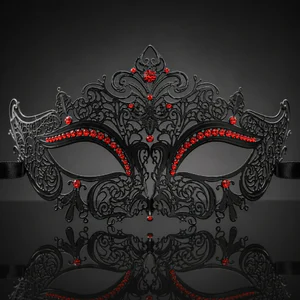 Metal Filigree Masquerade Mask with Red Crystals