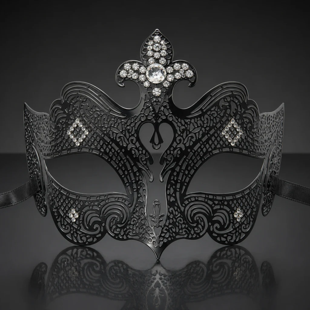 Metal Filigree Mask with Large Crystal