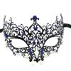 Black Metal Filigree Swirl Mask with Blue Crystals