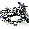 Black Metal Filigree Swirl Mask with Blue Crystals