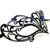 Metal Wave Filigree Masquerade Mask with Blue Crystals