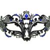 Metal Filigree Petite Swirl Masquerade Mask with Blue Crystals
