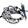 Metal Filigree Masquerade Mask with Blue Tear Drop Crystals