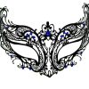 Metal Filigree Masquerade Mask with Blue Crystals