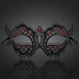 Metal Filigree Butterfly Masquerade Mask with Red Crystals