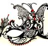 Large Butterfly Metal Filigree Masquerade Mask with Red Crystals