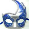 Vibrant Blue and Silver Swan Detailed Masquerade Mask