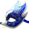 Vibrant Blue and Silver Swan Detailed Masquerade Mask