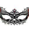 Metal Filigree Cat Masquerade Mask with Red Crystals