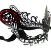 Metal Filigree Cat Masquerade Mask with Red Crystals