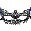 Metal Filigree Cat Masquerade Mask with Blue Crystals