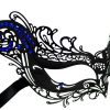 Metal Filigree Cat Masquerade Mask with Blue Crystals