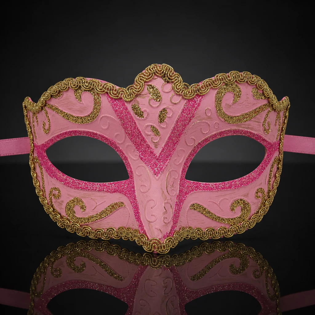 Classic Pink And Gold Venetian Mask