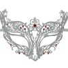 White Metal Filigree Masquerade Mask with Red Crystals
