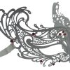 White Metal Filigree Masquerade Mask with Red Crystals
