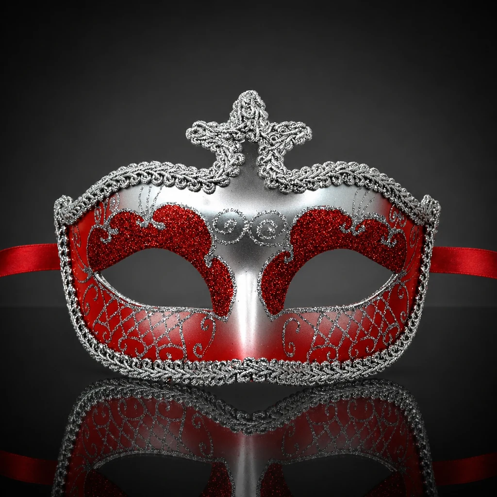 Red and Silver Masquerade Mask