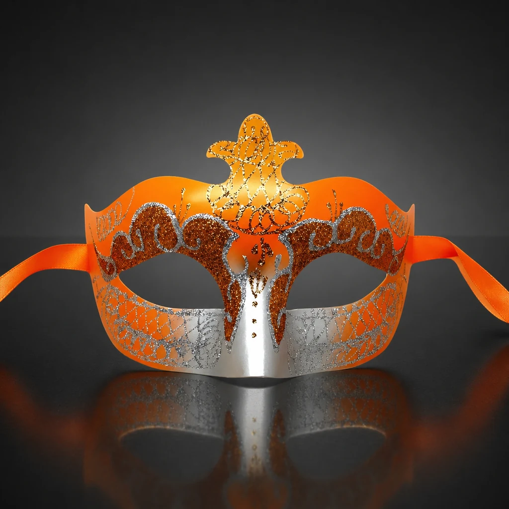 Orange and Silver Masquerade Mask