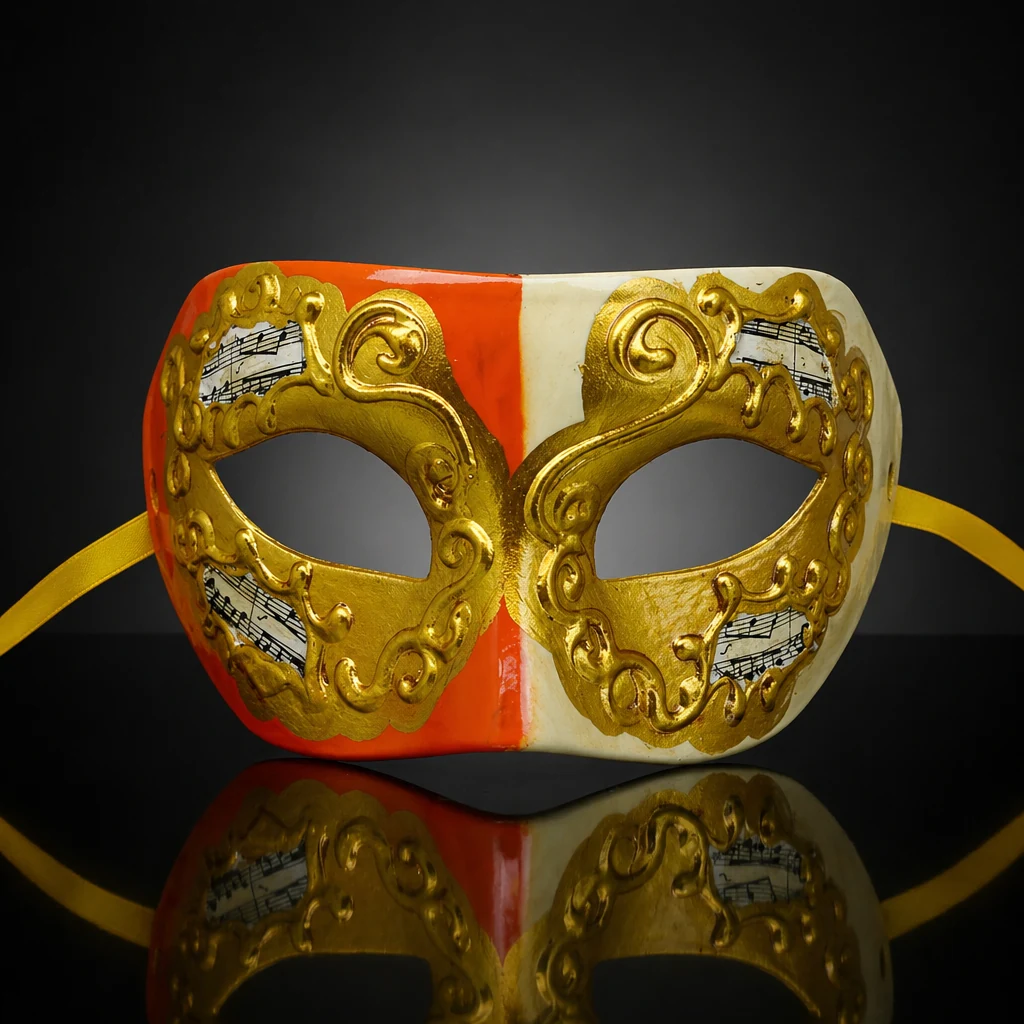Cream and Orange Venetian Mask