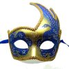 Vibrant Blue and Gold Swan Detailed Masquerade Mask