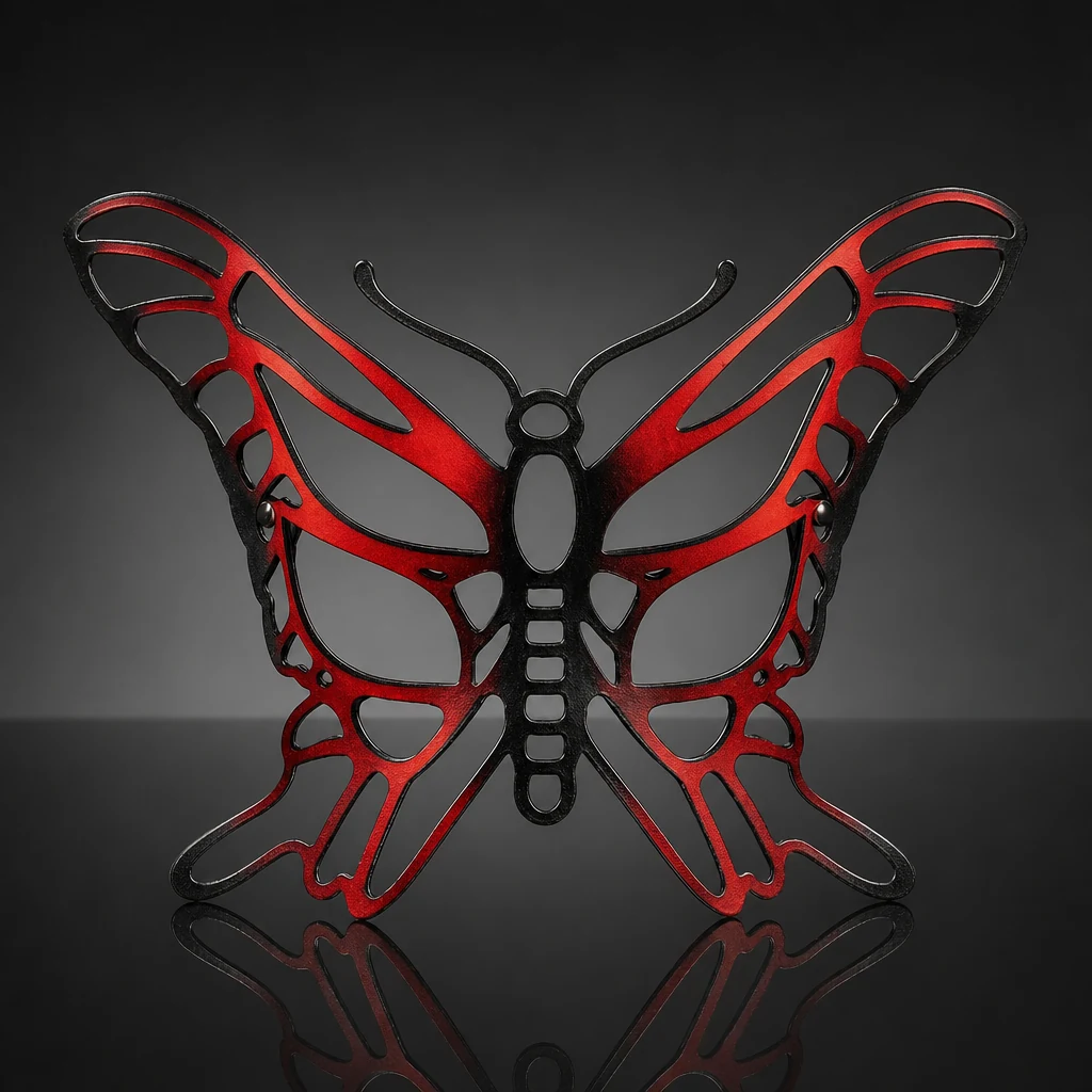 Red and Black Butterfly Authentic Leather Filigree Mask