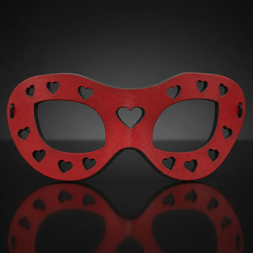 Red Hearts Leather Eye Mask