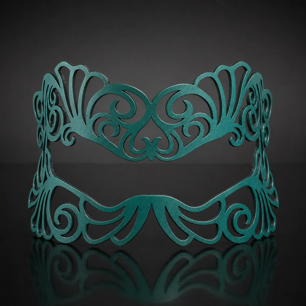 Teal Green Authentic Leather Filigree Mask for Glasses