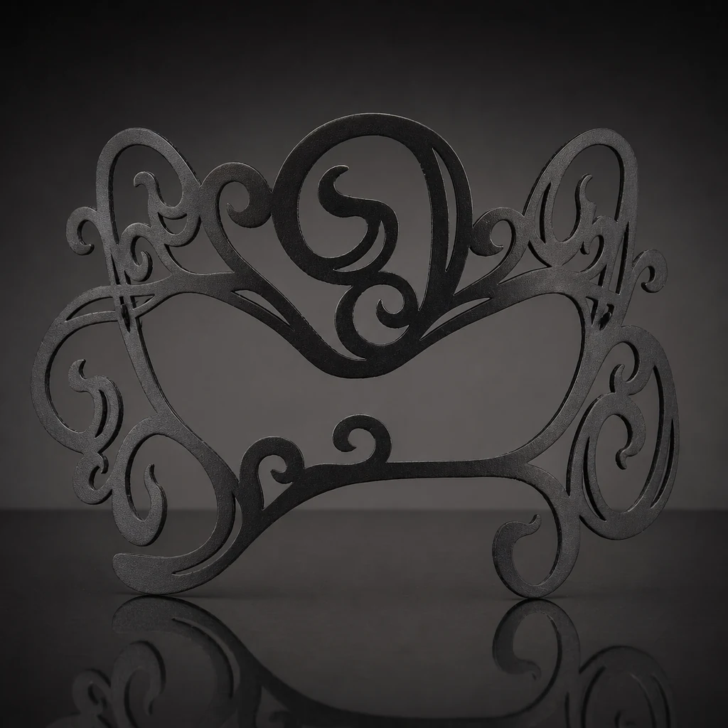 Black Authentic Leather Filigree Swirl Mask for Glasses