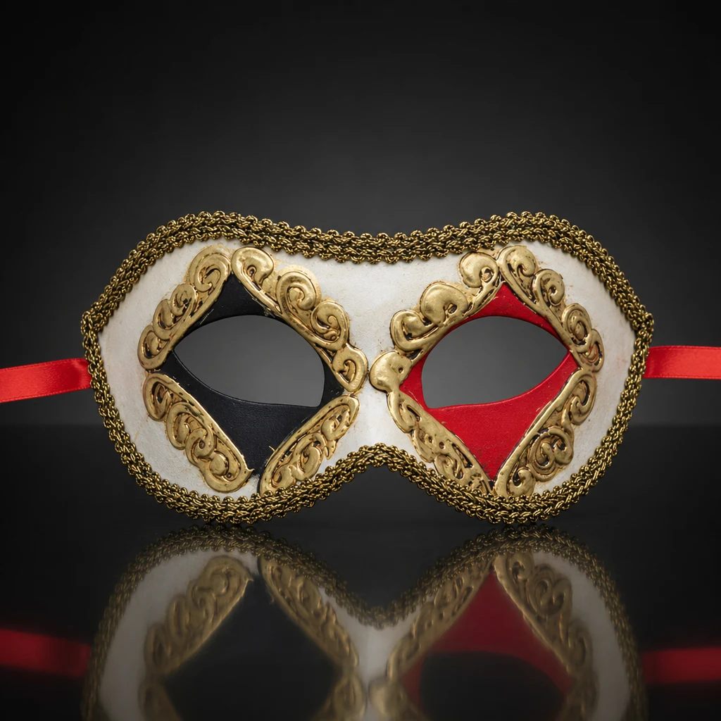 Classic Red and Black Diamond Venetian Mask