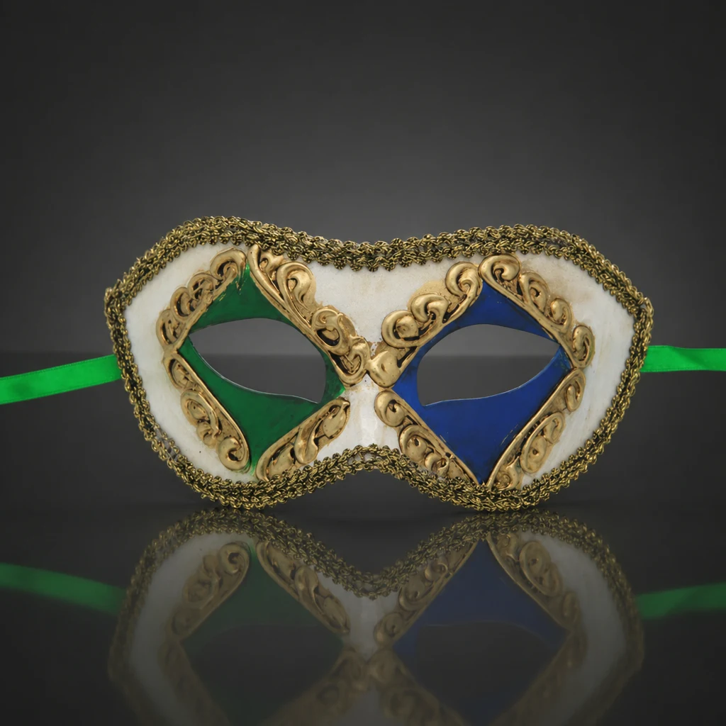 Classic Green and Blue Diamond Venetian Mask