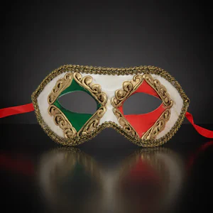 Classic Red and Green Diamond Venetian Mask