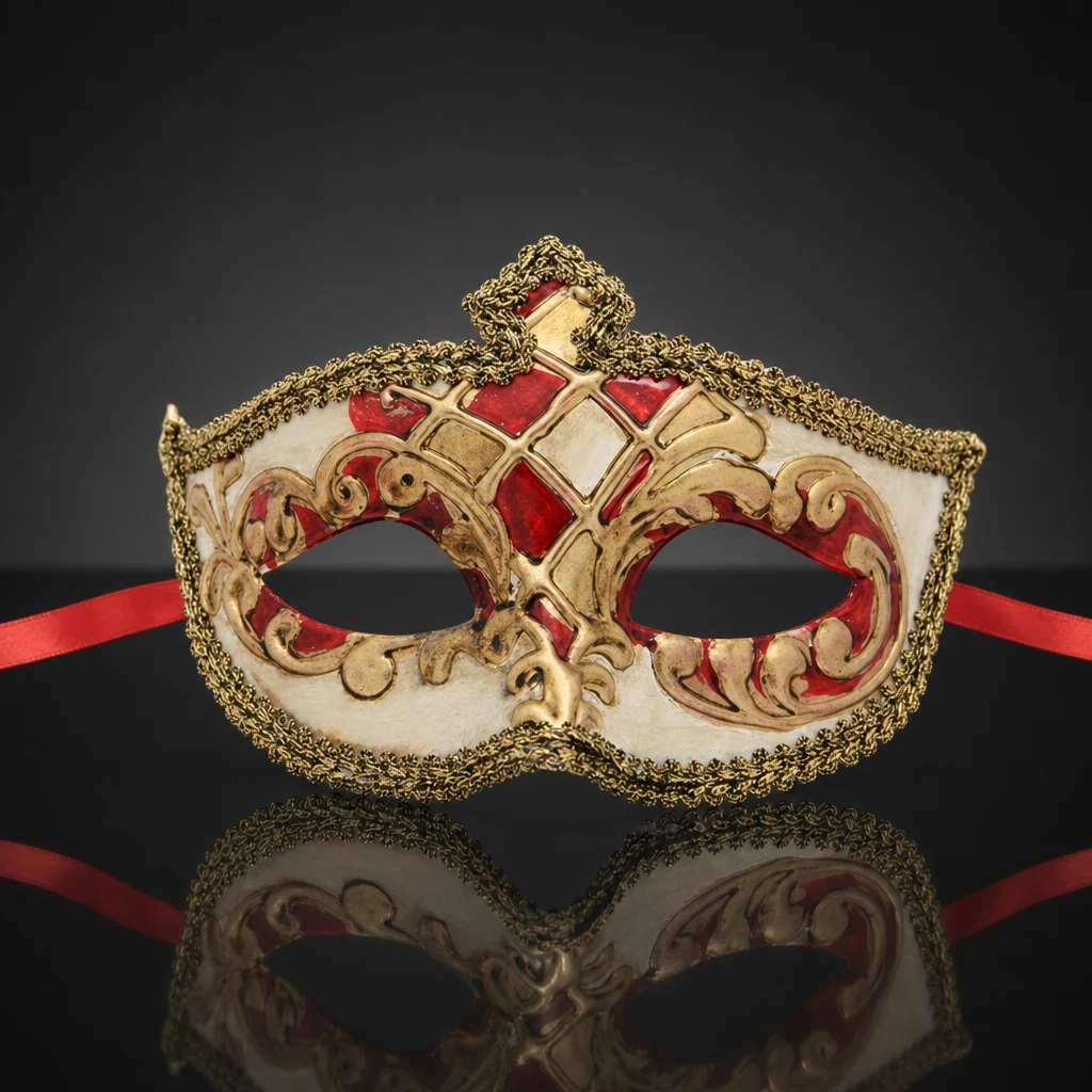Gold and Red High Point Venetian Mask