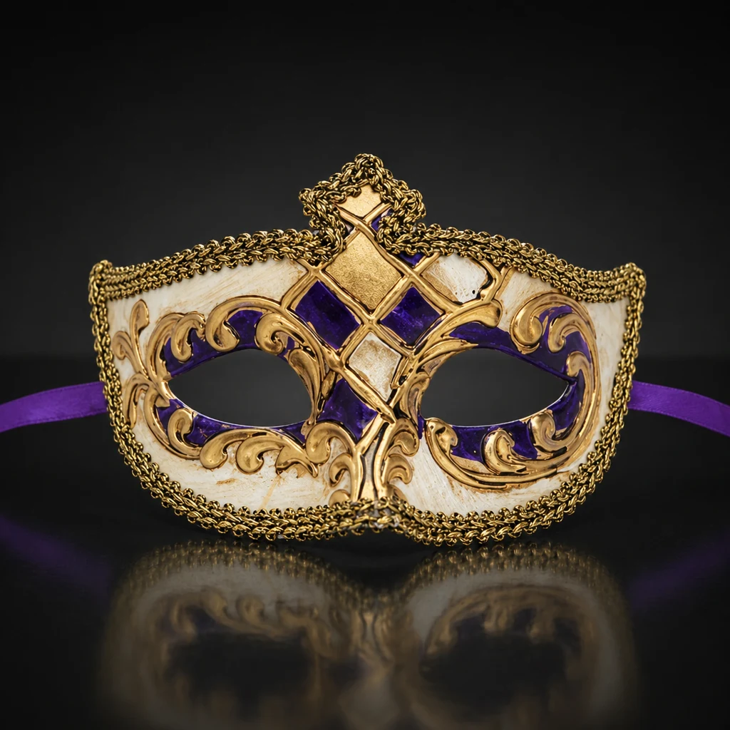 Gold and Purple High Point Venetian Mask