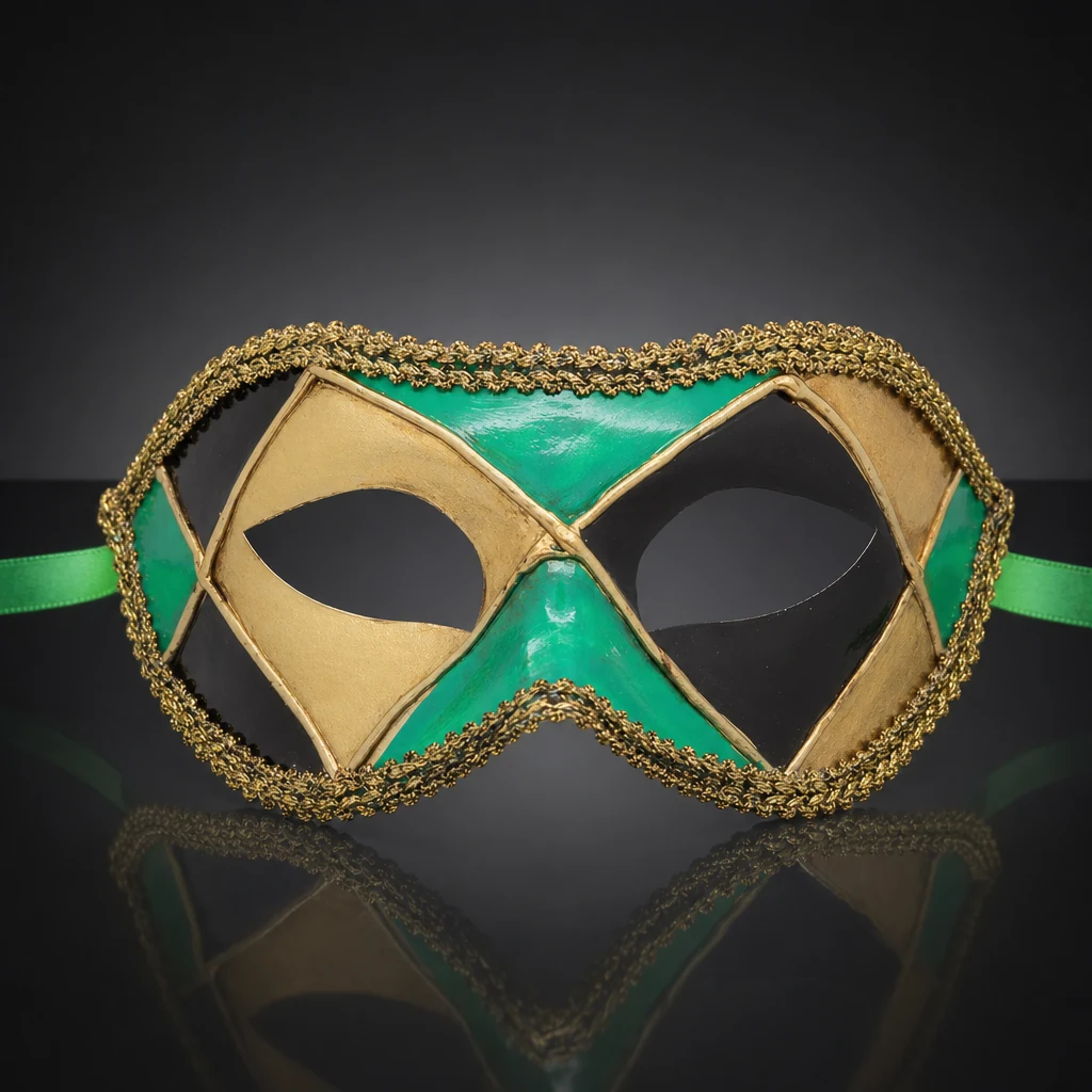 Green Harlequin Venetian Mask