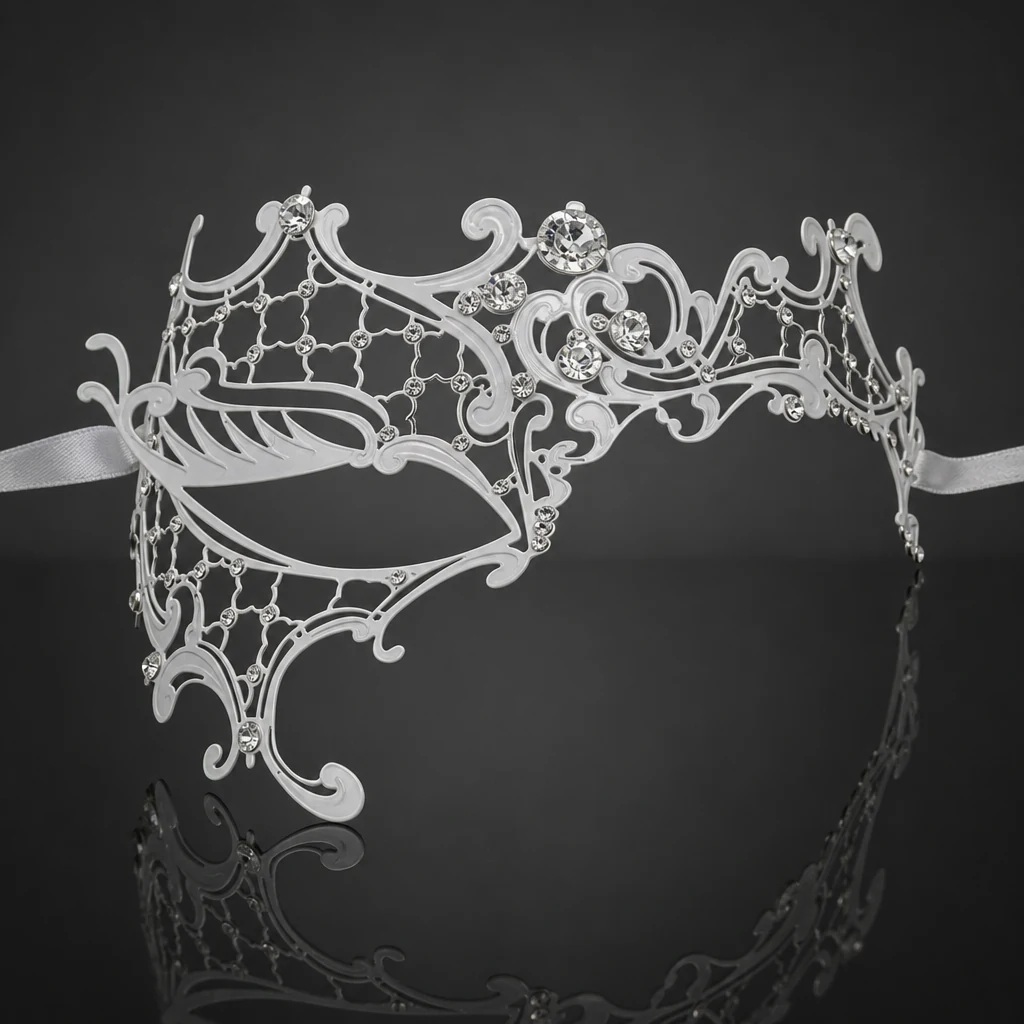 White Metal Filigree Phantom Masquerade Mask