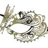 Gold Metal Filigree Masquerade Mask with Tear Drop Crystals