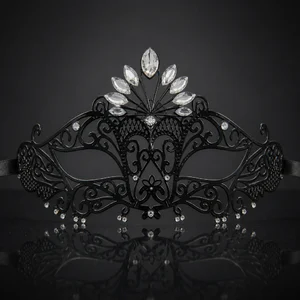 Metal Sheba Masquerade Mask with Clear Crystals