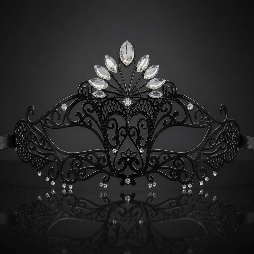 Metal Sheba Masquerade Mask with Clear Crystals