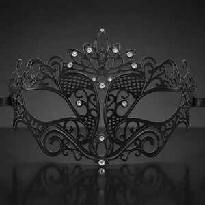 Metal Loop Masquerade Mask with Clear Crystals