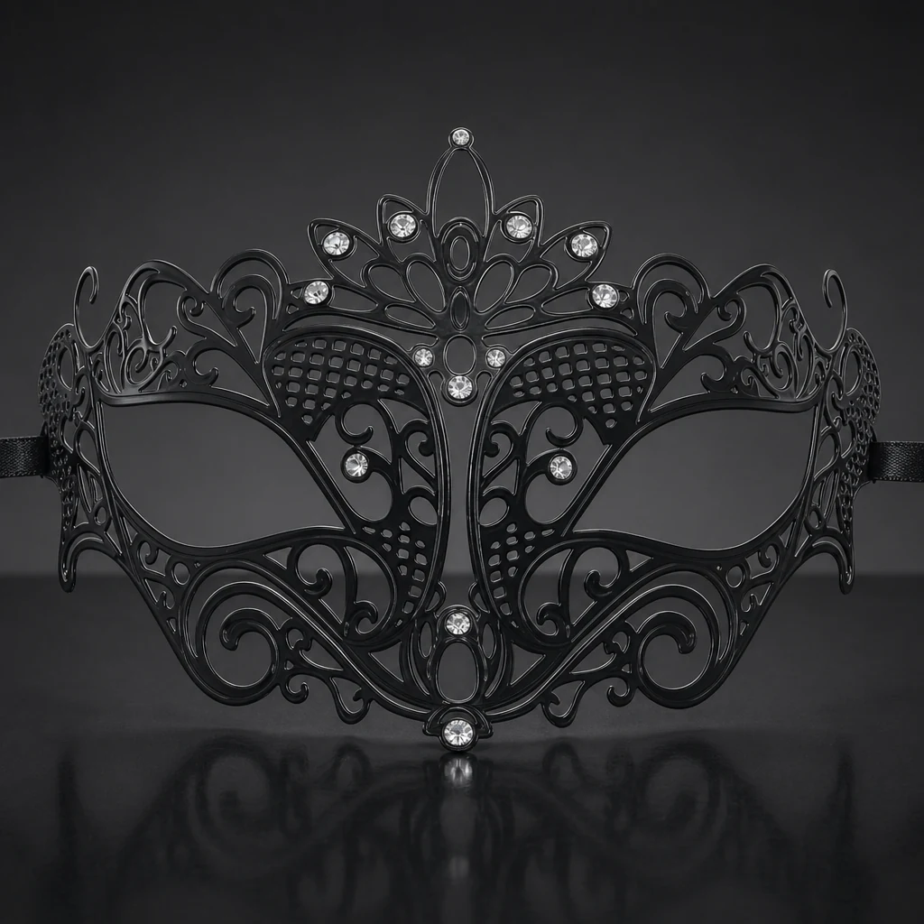 Metal Loop Masquerade Mask with Clear Crystals