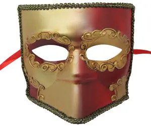 Red and Gold Bauta Venetian Mask