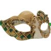 White Venetian Mask with Gold and Green Accent