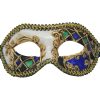 White Venetian Mask with Purple and Green Checkered Accent